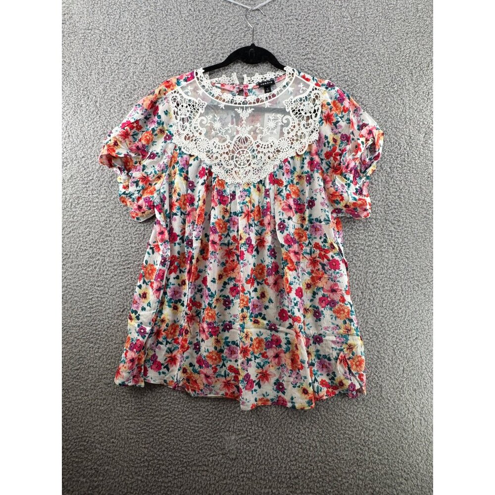 Torrid FLoral Lace Short Sleeve Flowy Shirt Blouse Size 1XL NWT